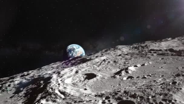 Planète Terre Lève Derrière Surface Lune — Video