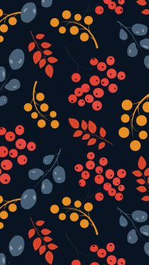 Dal ve böğürtlenli sıcacık bir sonbahar deseni. Estetik gürültü dokusuna sahip sosyal medya için minimalist dikey bir arkaplan.