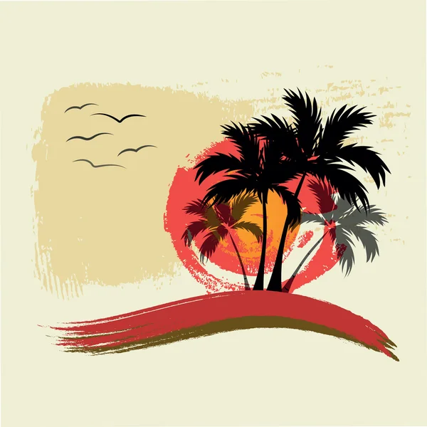 Черные пальмы. Солнце и чайки . — стоковый вектор