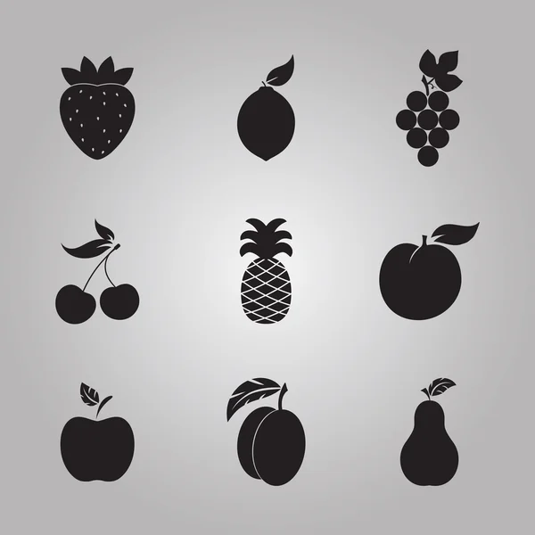 Frukter ikoner isolerad på grå bakgrund. — Stock vektor