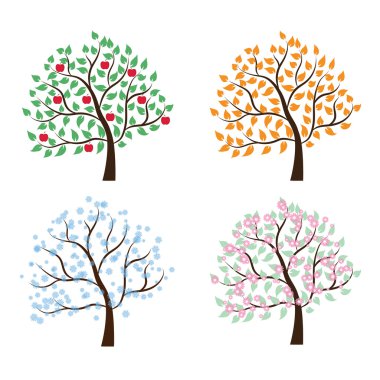 ağaçlar dört mevsim seti
