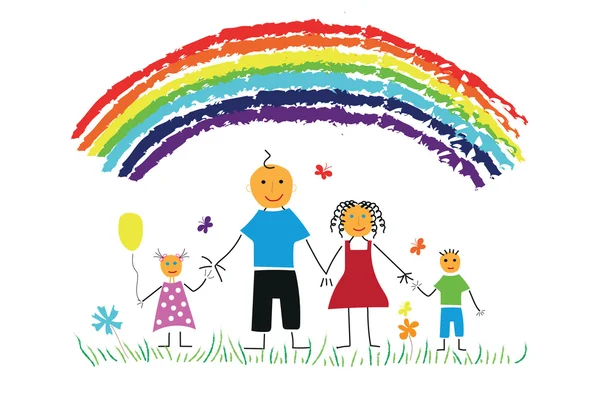 Дитини до малювання щаслива родина — стоковий вектор