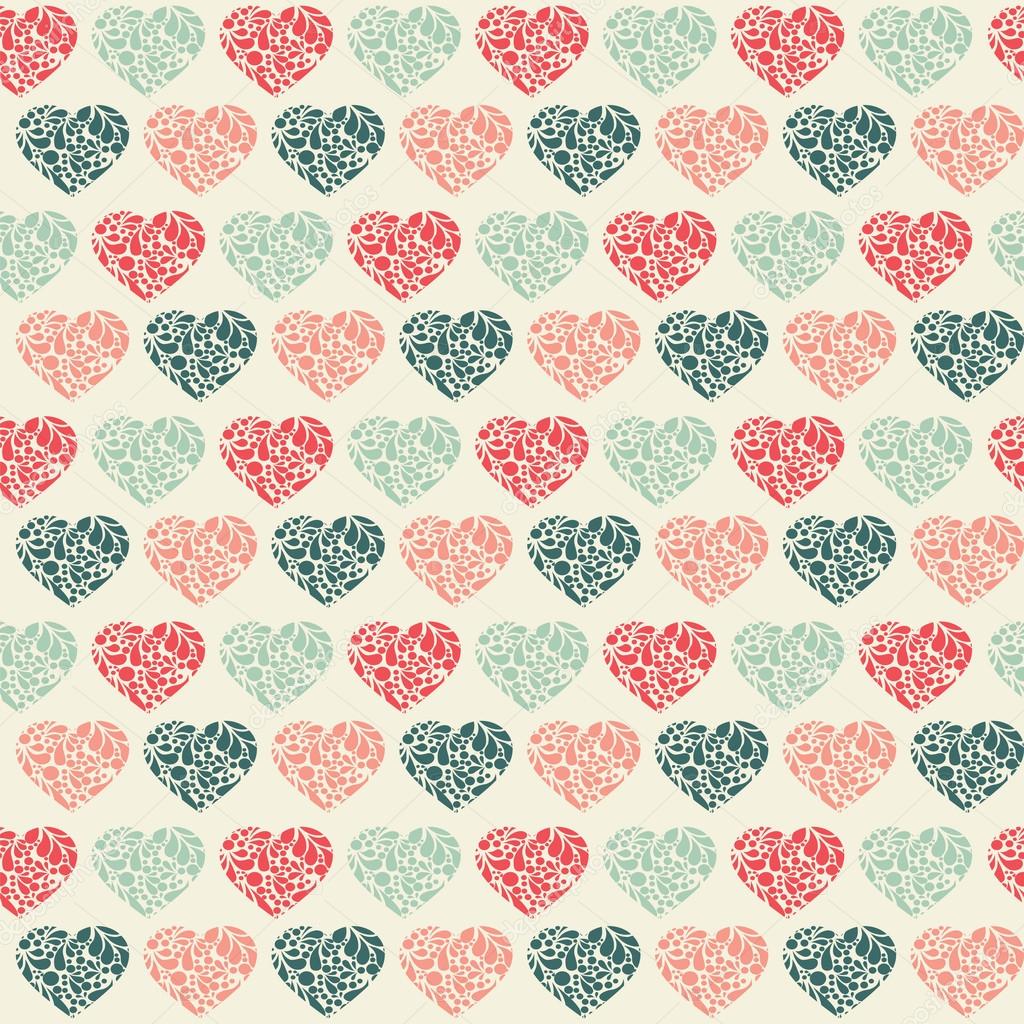 Vector seamless Pattern of Hearts in cute colors.