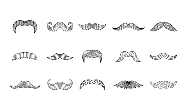 Coleção Com Bigode Masculino Desenhado Mão Isolado Sobre Fundo Branco — Vetor de Stock