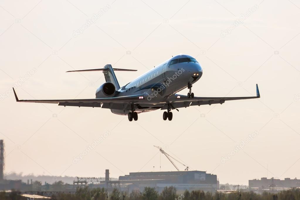 Evening flight of private jet