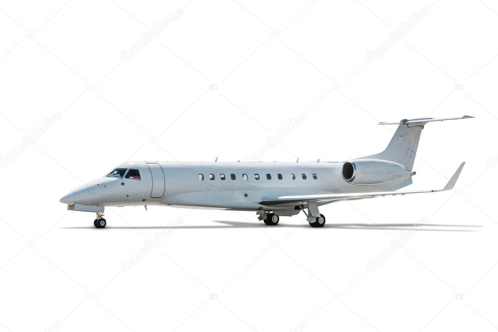 Modern corporate business jet isolated on white background