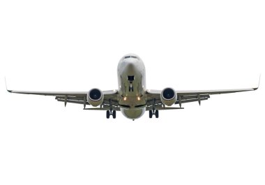 Yolcu uçağı inişi beyaz arka planda izole edildi