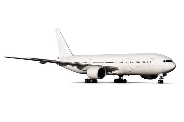 Avião Passageiros Corpo Largo Branco Avental Aeroporto Isolado Fundo Branco — Fotografia de Stock