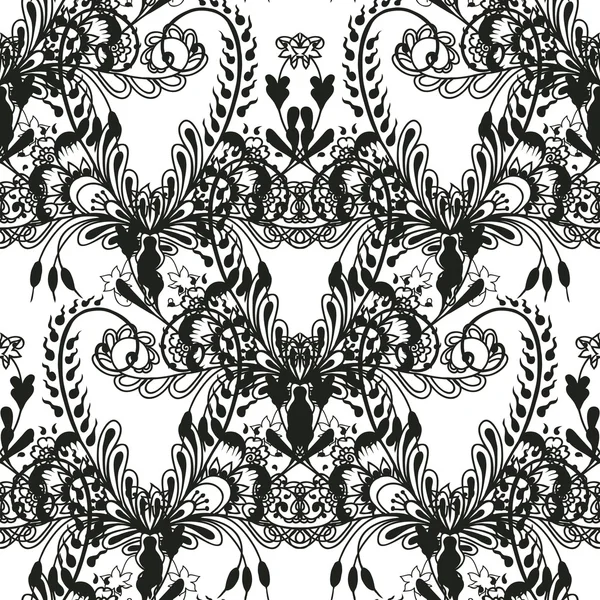 Patrón negro sin costura floral — Vector de stock