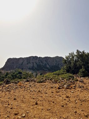 Berrak, güneşli bir günde sakin, yüksek dağ zirvesi. Çürük mavi gökyüzüne karşı yıpranmış otlar. Ufku delen uzak bir kaya parçası yumuşak otlara sert bir zıt nokta sağlar..