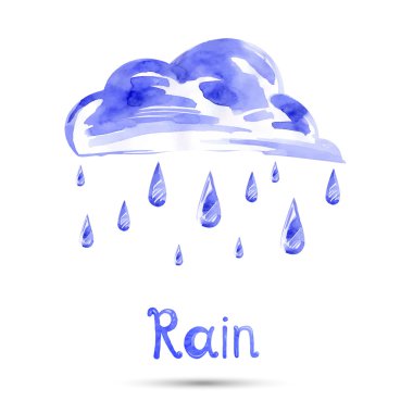 Yağmur ve bulut suluboya çizimi. Vektör.