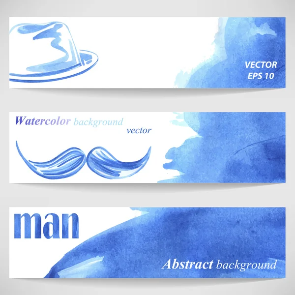 Fundo aquarela com chapéu de homem elegante e bigode. Vetor . — Vetor de Stock