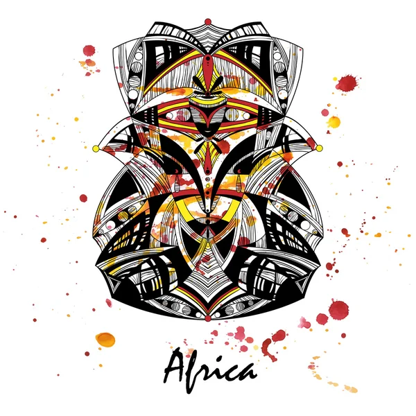 Illustration d'un masque africain sur fond aquarelle. Vecteur . — Image vectorielle