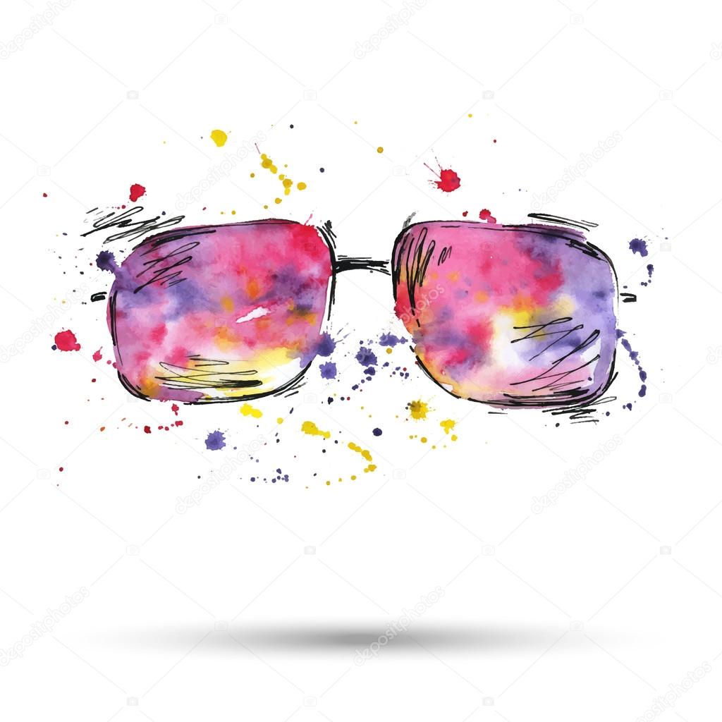 Watercolor illustration of sunglasses on a white background.