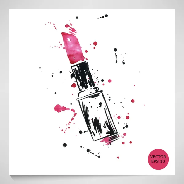 Aquarel illustratie van rode lippenstift. — Stockvector