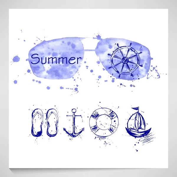 Summer Set with sunglasses — Stock Vector
