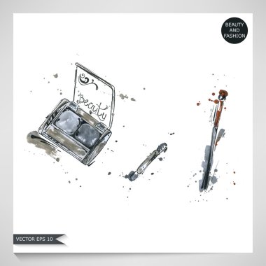 Kadın kozmetik suluboya çizimi.