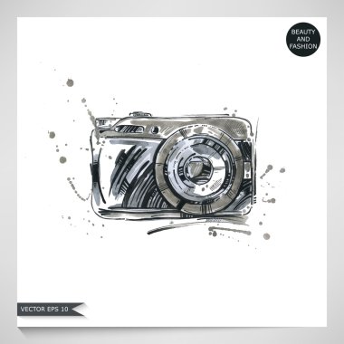 Bir kamera suluboya çizimi.