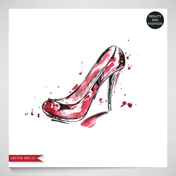 Akvarell ábrán piros cipő. — Stock Vector
