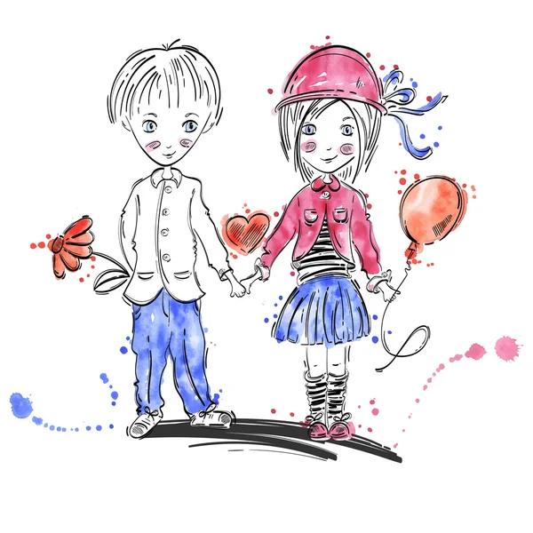 Ilustração vetorial de um menino e uma menina. Amor. . — Vetor de Stock