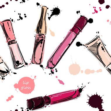 Vektör seamless modeli ile dudak parlatıcısı.