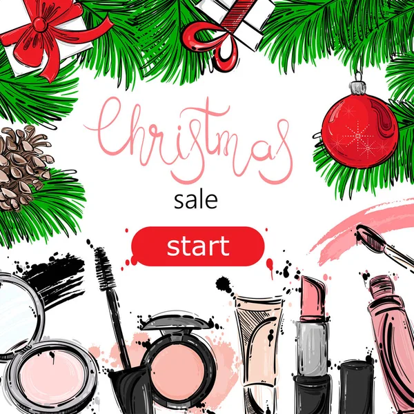 Vector Kerst Achtergrond Kerst Verkoop Voor Cosmetica — Stockvector