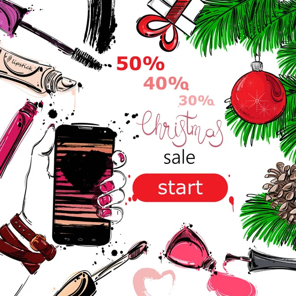 ベクトルクリスマス背景化粧品のクリスマス販売 — ストックベクタ