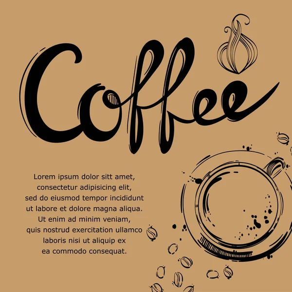 Vektorabstrakte Illustration Mit Einer Tasse Kaffee Und Kaffeebohnen — Stockvektor