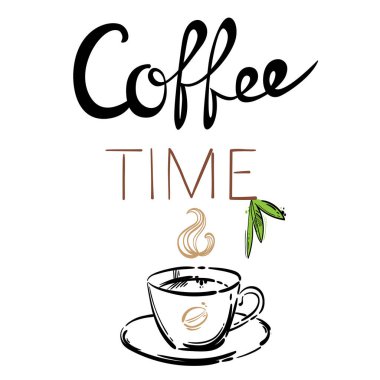 Bir fincan kahve ve kahve çekirdekli vektör çizimi.