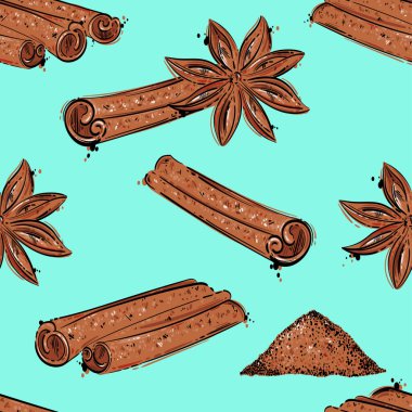 Kusursuz desen. Tarçın 'ın vektör soyut çizimi. Baharat. El çizimi