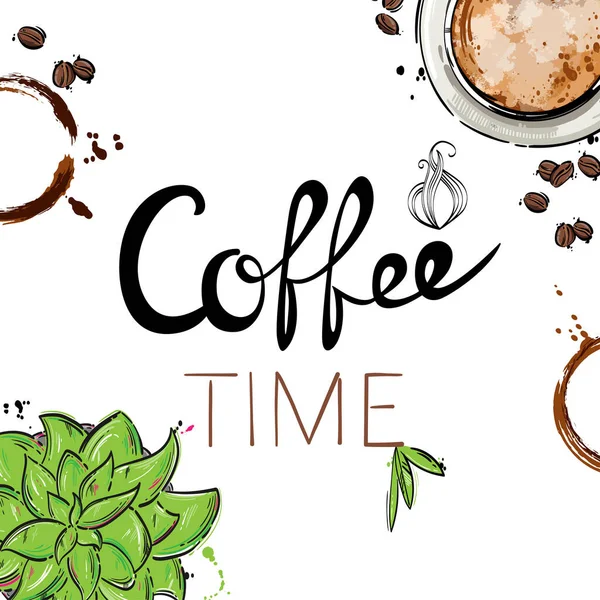 Векторная Абстрактная Иллюстрация Чашкой Кофе Кофейных Зерен — стоковый вектор
