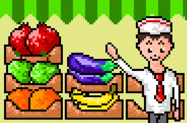 Pixel vendedor de vegetais —  Vetores de Stock