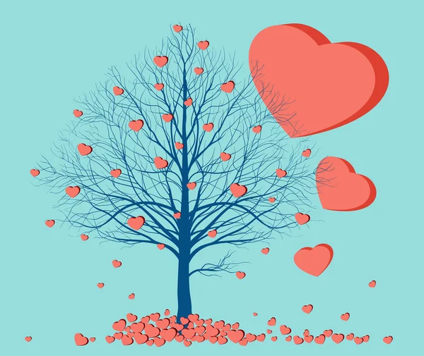 Сердца, падающие с дерева — стоковый вектор