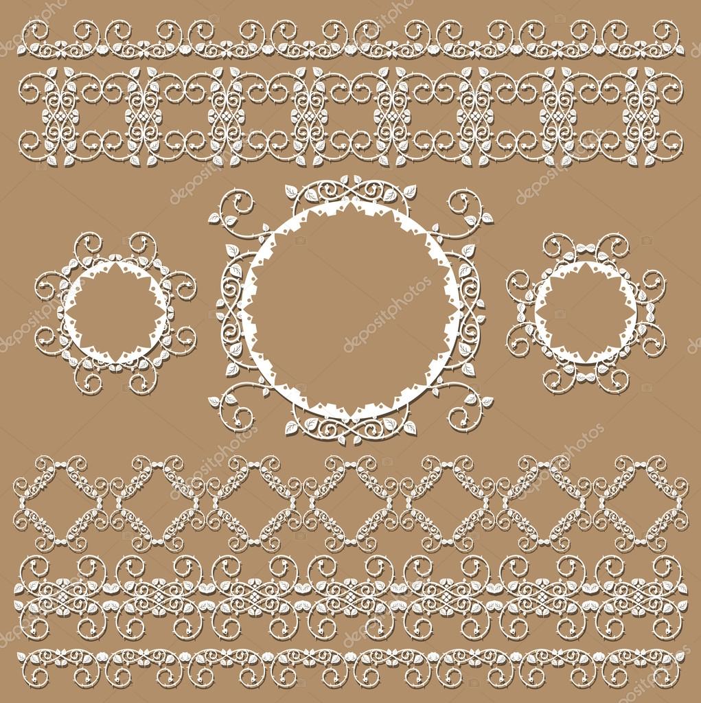 Set of floral decoration elements. Collection lace doodles. Vintage ornaments. Retro style design. Frame for inscriptions. Collection for invitations, cards, banners, posters, signs and logos.