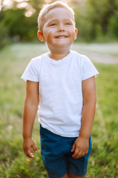 Anak Tersenyum Taman Musim Panas Anak Kecil Yang Lucu Menikmati — Stok Foto