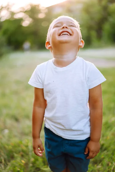Anak Tersenyum Taman Musim Panas Anak Kecil Yang Lucu Menikmati — Stok Foto