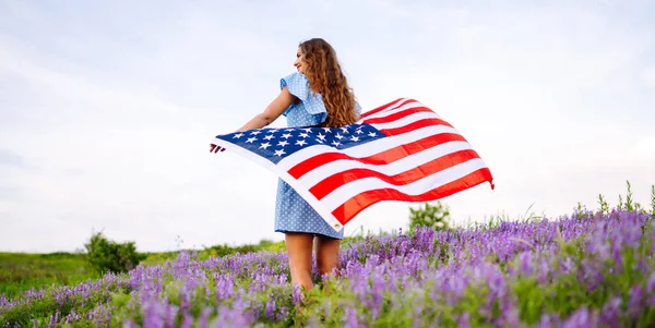 4Th July Fourth July Woman National Flag American Flag Independence — Zdjęcie stockowe