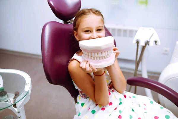 Little Girl Dentist Appointment Inspection Oral Cavity Teeth Child Early — Zdjęcie stockowe