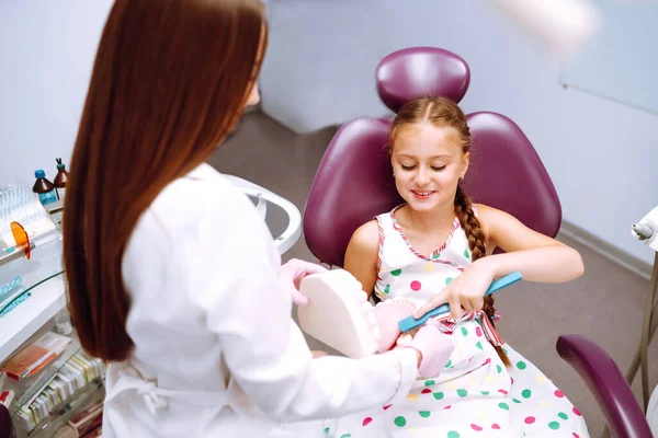 Little Girl Dentist Appointment Inspection Oral Cavity Teeth Child Early — Stock Fotó