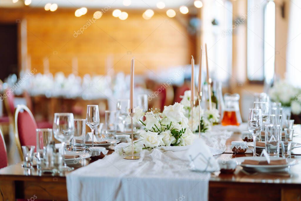 Beautiful decorated table for the event. Wedding, birthday, party, event concept.