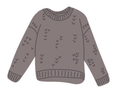 Samimi el örgüsü süveter, beyaz arka planda izole, basit dekoratif desenli, sıcak bir tonda. Konfor kavramı, sonbahar ve kızlık zarı yaşam tarzı