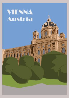 Viyana 'nın tarihi barok mimarisi ve şehir simgesi resimli el çizimi posteri. Görüntü turizm, Avrupa seyahat beldesi ve kültür mirasını temsil ediyor