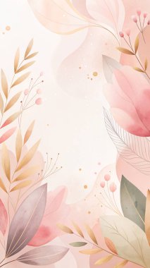 Yaprak pembesi, allık, şeftali, gül ve fuşya renginde romantik pastel çerçeve akışkan organik çiçeklerle ve doğadan esinlenilmiş tasarımla.