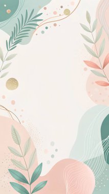 Nane, şeftali, allık, gül ve leylak rengi ile özgün pastel, minimum organik çiçek şekilleri ve modern zarafete sahip..