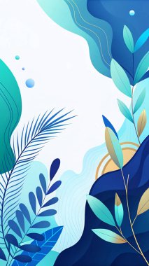 Donanma, deniz mavisi, turkuaz, gökyüzü ve sıvı organik botanik formları ve modern stili olan soluk su renklerinde katmanlı deniz ürünü soyut çerçeve..