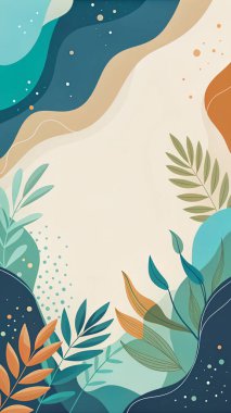 Canlı deniz köpüğü, kehribar, terracotta ve yosun renkleriyle, organik şekiller ve doğal akış içeren soyut kıyı şeridi..