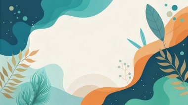 Canlı deniz köpüğü, kehribar, terracotta ve yosun renkleriyle, organik şekiller ve doğal akış içeren soyut kıyı şeridi..