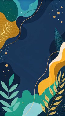 Donanma, orman yeşili, deniz mavisi ve altın renginde doğal akış şekilleri ve zarif çiçeklerle donanımlı ve soyut bir geçmişe sahip..