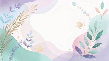 Rüya gibi pastel çerçeve lavantayı harmanlıyor, pembemsi pembe, gül mavisi, organik şekilli nane tonu ve doğadan esinlenilmiş elementler..