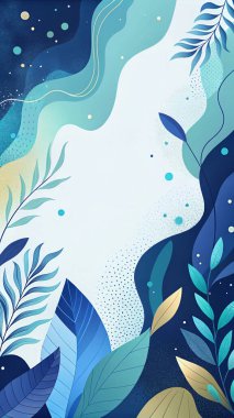 Donanma, deniz mavisi, turkuaz, gökyüzü ve sıvı organik botanik formları ve modern stili olan soluk su renklerinde katmanlı deniz ürünü soyut çerçeve..